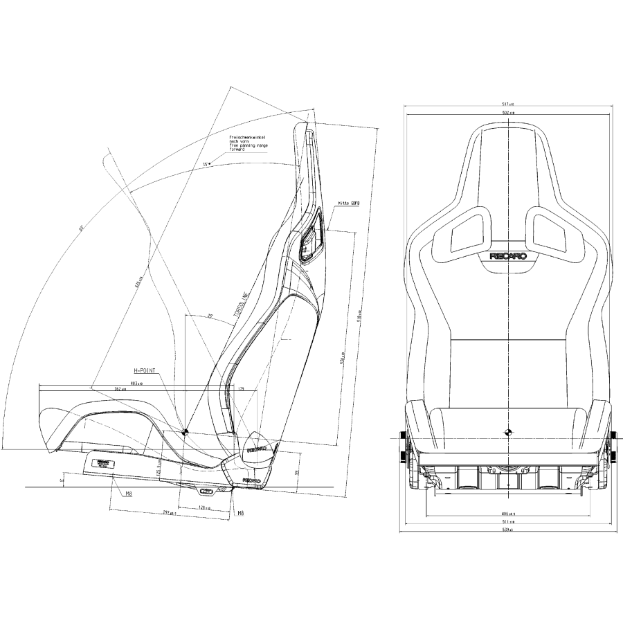 Baquet RECARO Sporster CS - Sans chauffage - Avec Airbag (nombreuses couleurs) 