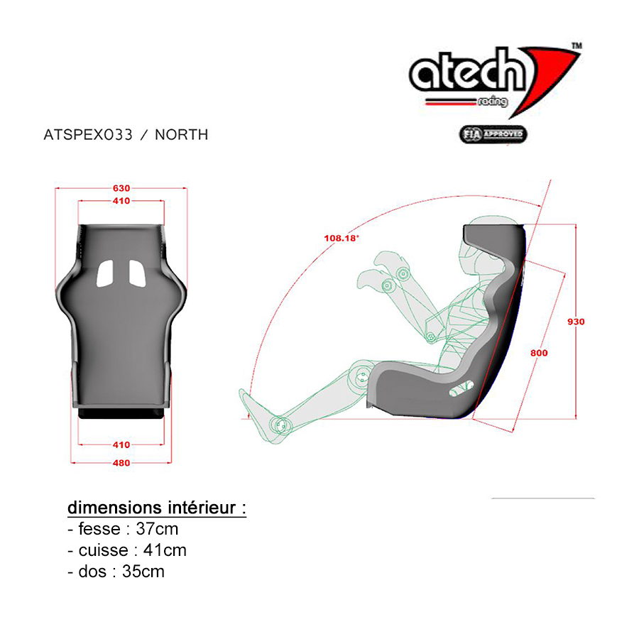 Baquet FIA ATECH North New design + Harnais